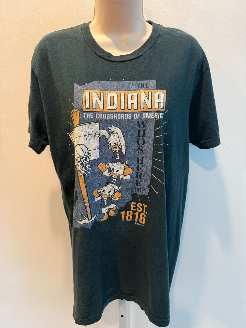 American Apparel Dark Green Indiana Graphic Tee Orange & Cream Print Size L